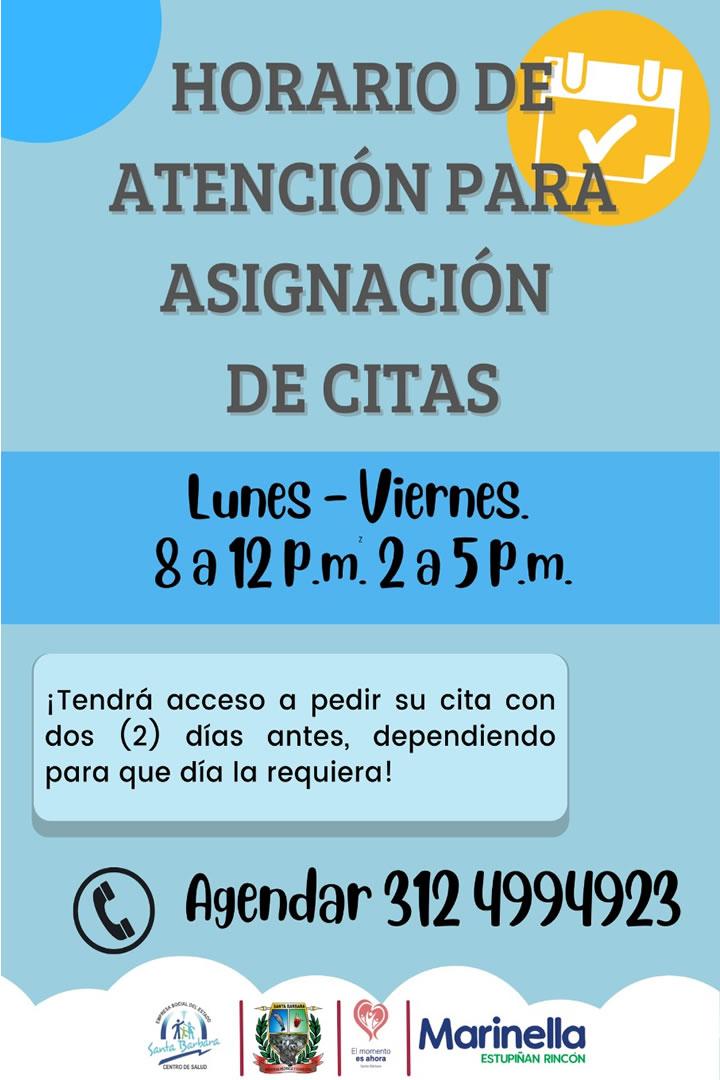 Horario de  Atención para Asignación de Citas | foto | ESE HOSPITAL DE SANTA BARBARA